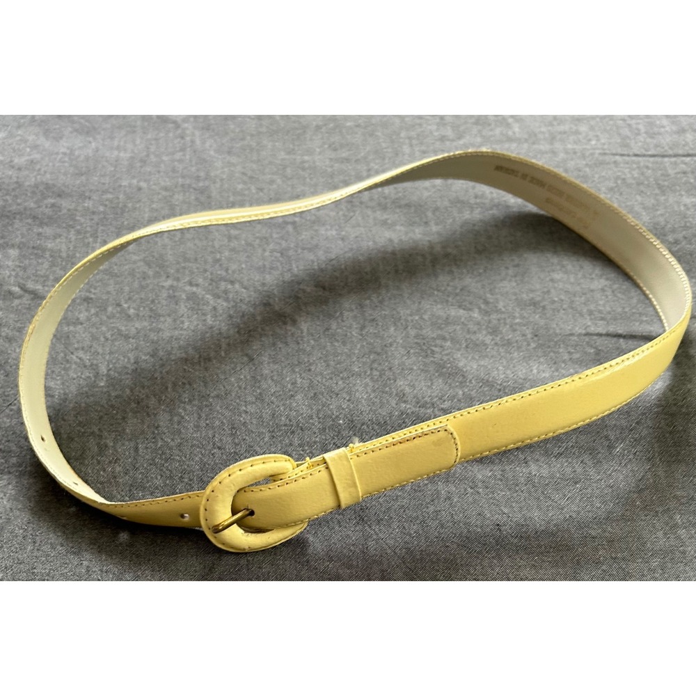 FOB Trading Women Pastel Yellow Skinny Leather Belt Wrapped Buckle Size Small